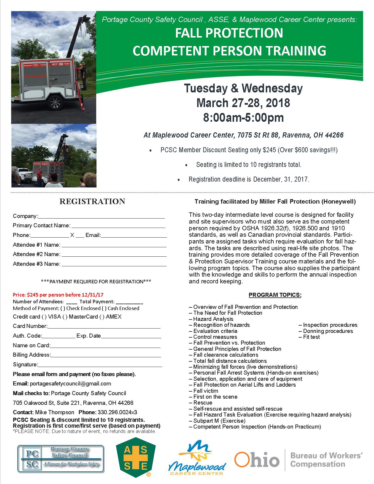 Registration Form - Fall Protection Competent Person Training on March 27-28, 2017