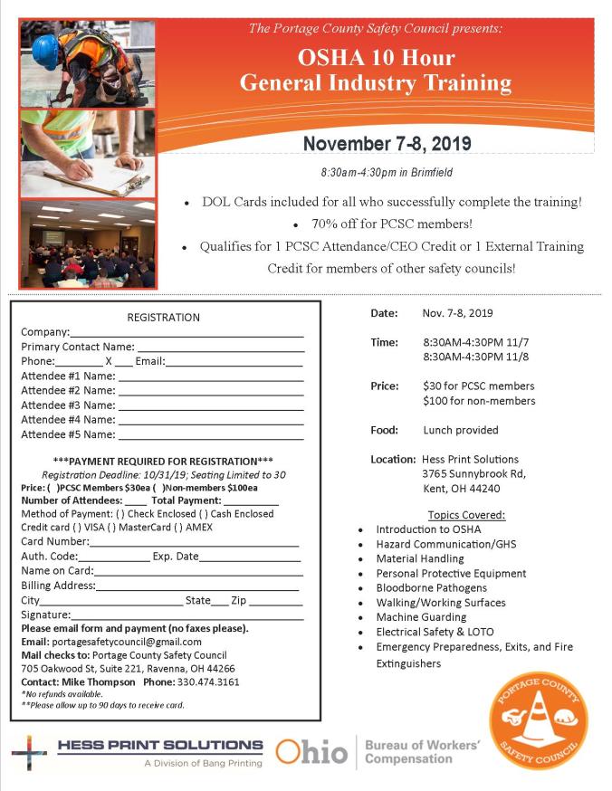 OSHA 10 Registration Form - NOV 2019